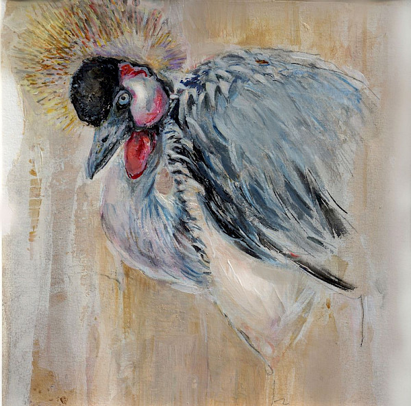 Kronenkranich, Mischtechnik, 40 x 40 cm