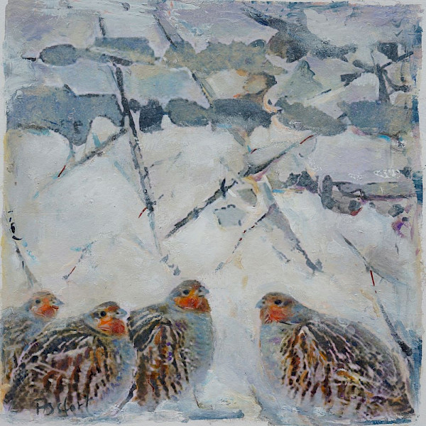 Rebhühner, Mischtechnik, 50 x 50 cm