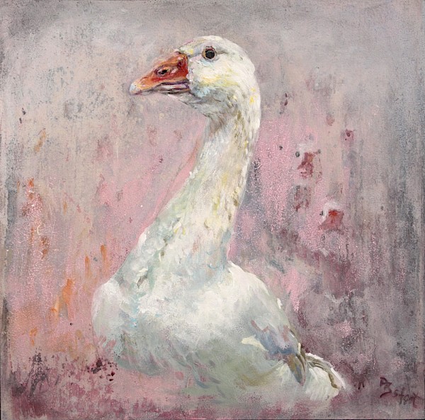 Weiße Gans, Öl, 30 x 30 cm