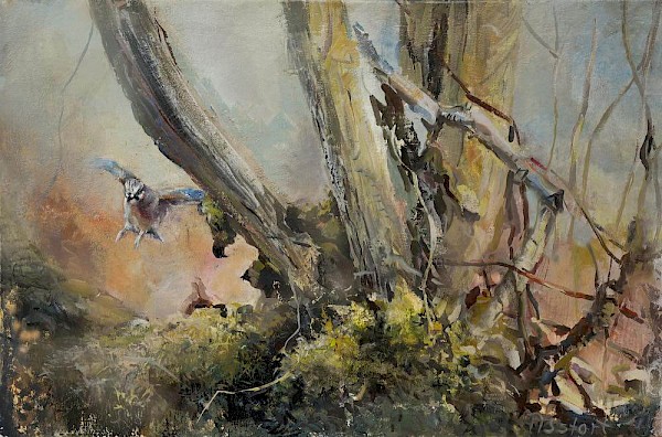 Geäst - Eichelhäher, Öl, 30 x 40 cm