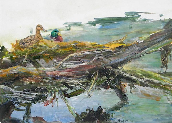 Stockenten, Mischtechnik, 32 x 44 cm