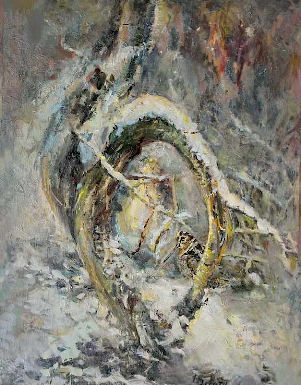 Waldstück - Schnepfe, Öl, 80 x 60 cm