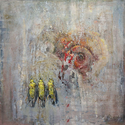 Fossil - Bartagame, Öl, 100 x 100 cm