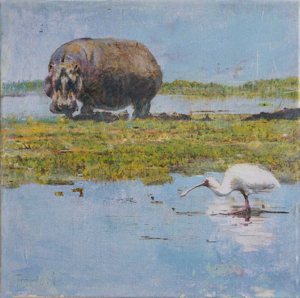 Amboseli - Kenia - Löffler, Mischtechnik, 40 x 40 cm