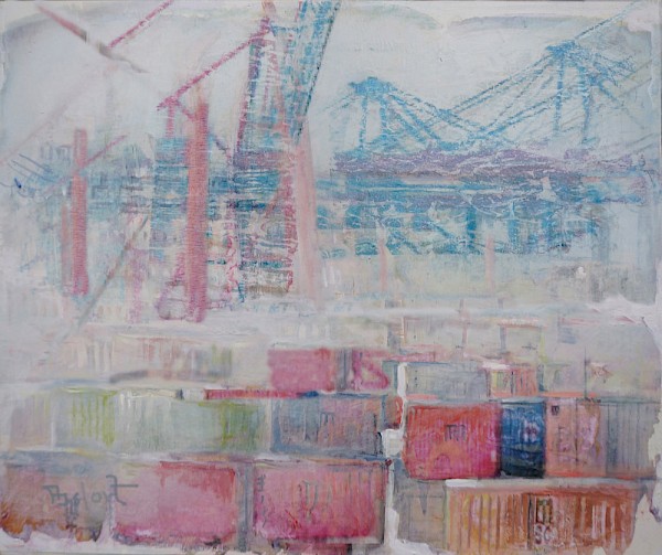 Hamburg - Hafen, Mischtechnik, 40 x 40 cm